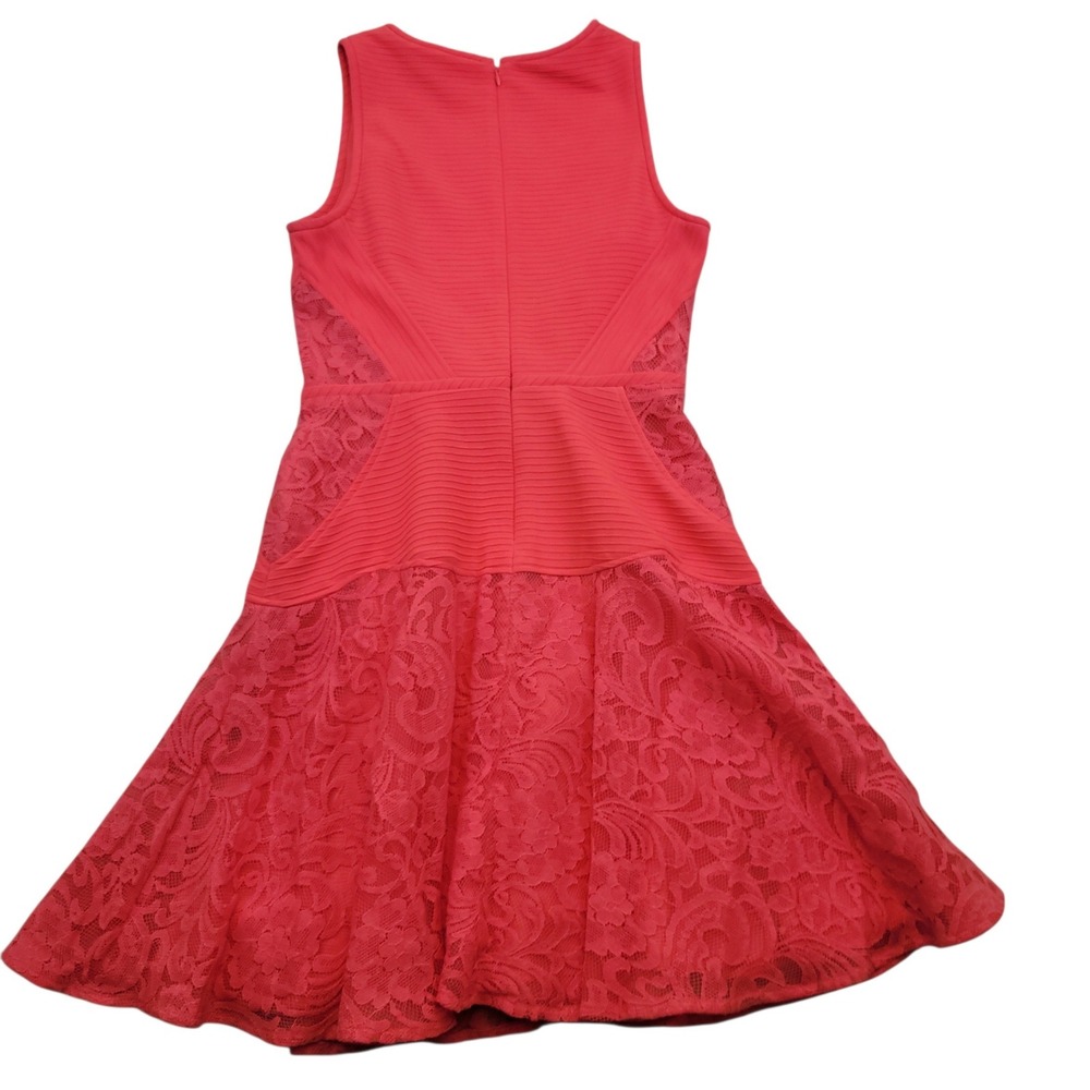 Julia Jordan Ruffle Lace Hem Mini Tank Dress 10‎ Sleeveless Scoop Neck Hot Pink - Picture 2 of 6